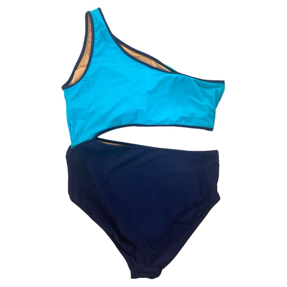 J. Crew Factory Colorblock One‎ Shoulder Swimsuit Size XXL Minimalist Resort - Picture 3 of 10